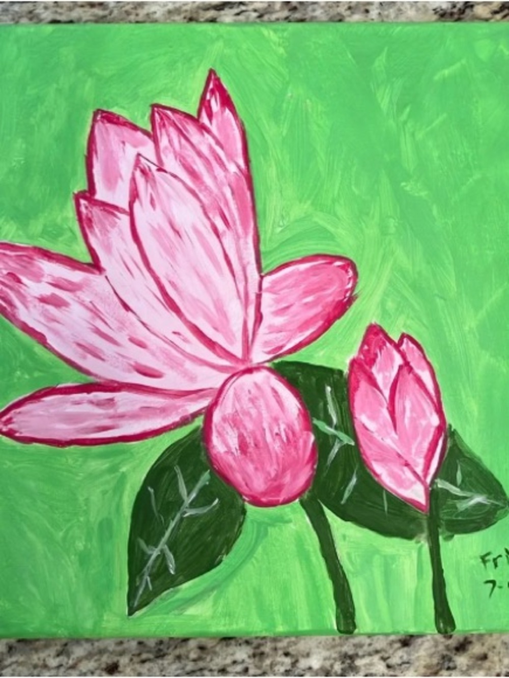 Handmade Lotus Flower Acrylic Painting on 12”x12” Canvas Signed Original